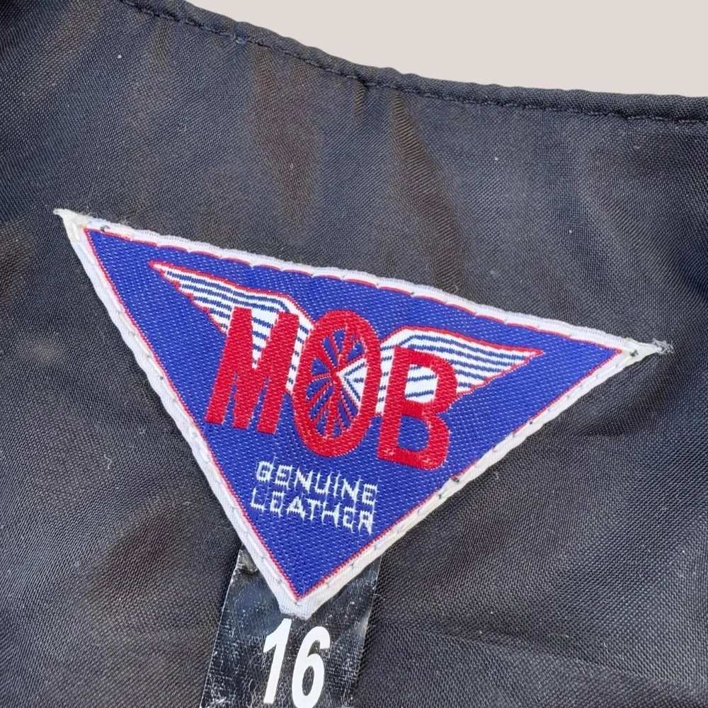 Vintage MOB Genuine Leather Black Red Rose Fringe Vest - Picture 2 of 10